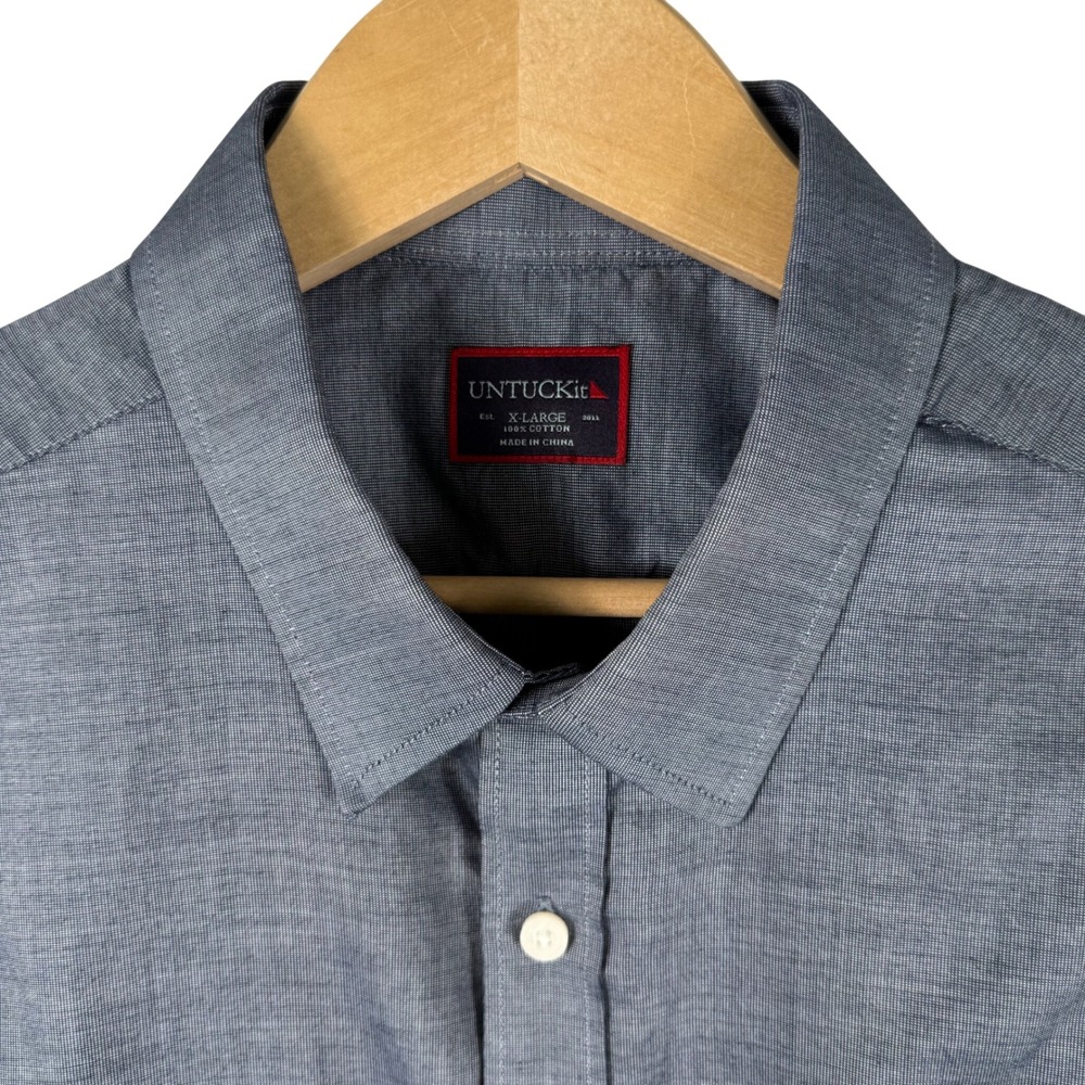 UNTUCKit Micro Check Long Sleeve Button Down Shirt Mens XL Blue Cotton